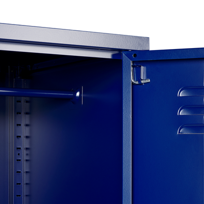 Navy Blue Metal Locker Storage Cabinet With Five Shelves And Rail For Home Office