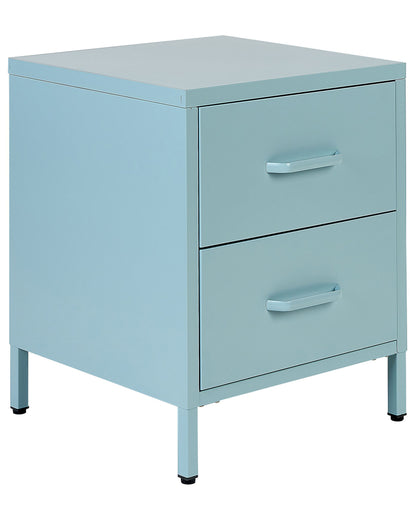 Bedside Table Nightstand Light Blue Steel 2 Drawers
