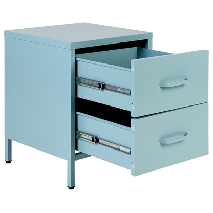 Bedside Table Nightstand Light Blue Steel 2 Drawers