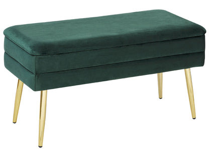 Dark Green Velvet Storage Bench With GoldToned Legs