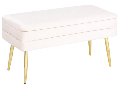 Living Bedroom Storage Bench Off White Velvet Upholstery With Golden Legs And Tufted Surface