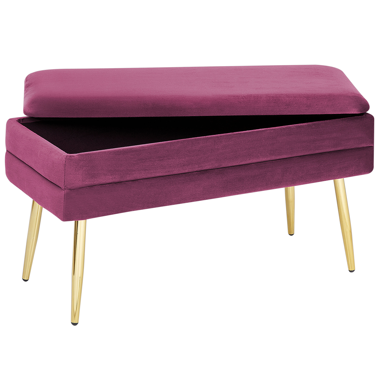 Design Burgundy Velvet Bedroom Storage Bench With Gold Legs