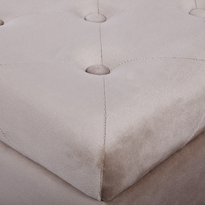 Footstool Beige Velvet Upholstery Button Tufted With Nailhead Trim And Solid Wood Legs