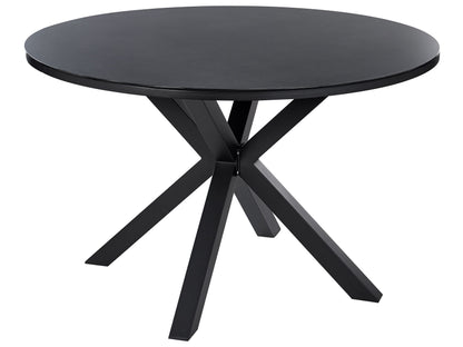 Garden Dining Table Black Aluminium Round 120cm Outdoor Modern Weather Resistant Ceramic Glass Top