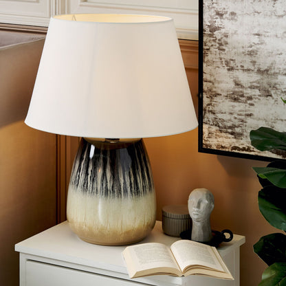 Table Lamp Grey Ceramic 63cm Handmade White Cone Shade