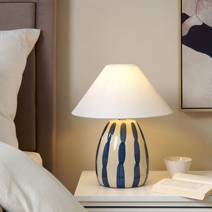 Ceramic Table Lamp 41cm Beige Blue White Cone Shade Handmade