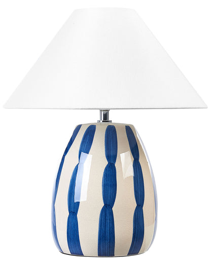 Ceramic Table Lamp 41cm Beige Blue White Cone Shade Handmade
