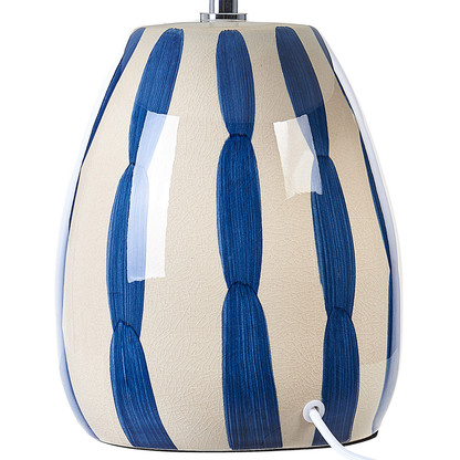 Ceramic Table Lamp 41cm Beige Blue White Cone Shade Handmade
