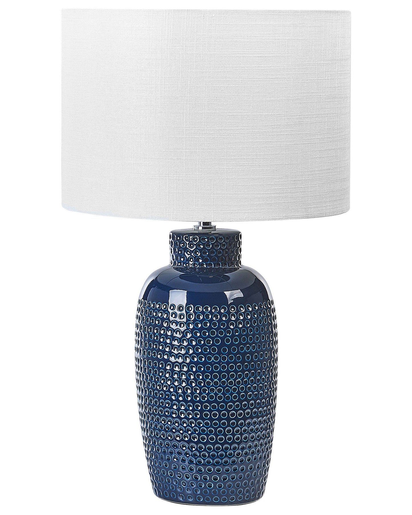 Navy Ceramic Table Lamp 53cm White Drum Shade Handmade