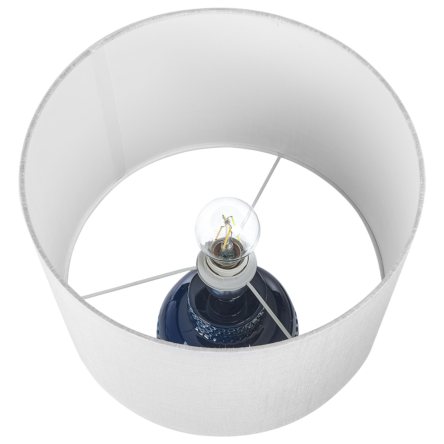 Navy Ceramic Table Lamp 53cm White Drum Shade Handmade