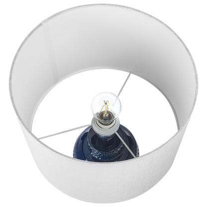 Navy Ceramic Table Lamp 53cm White Drum Shade Handmade