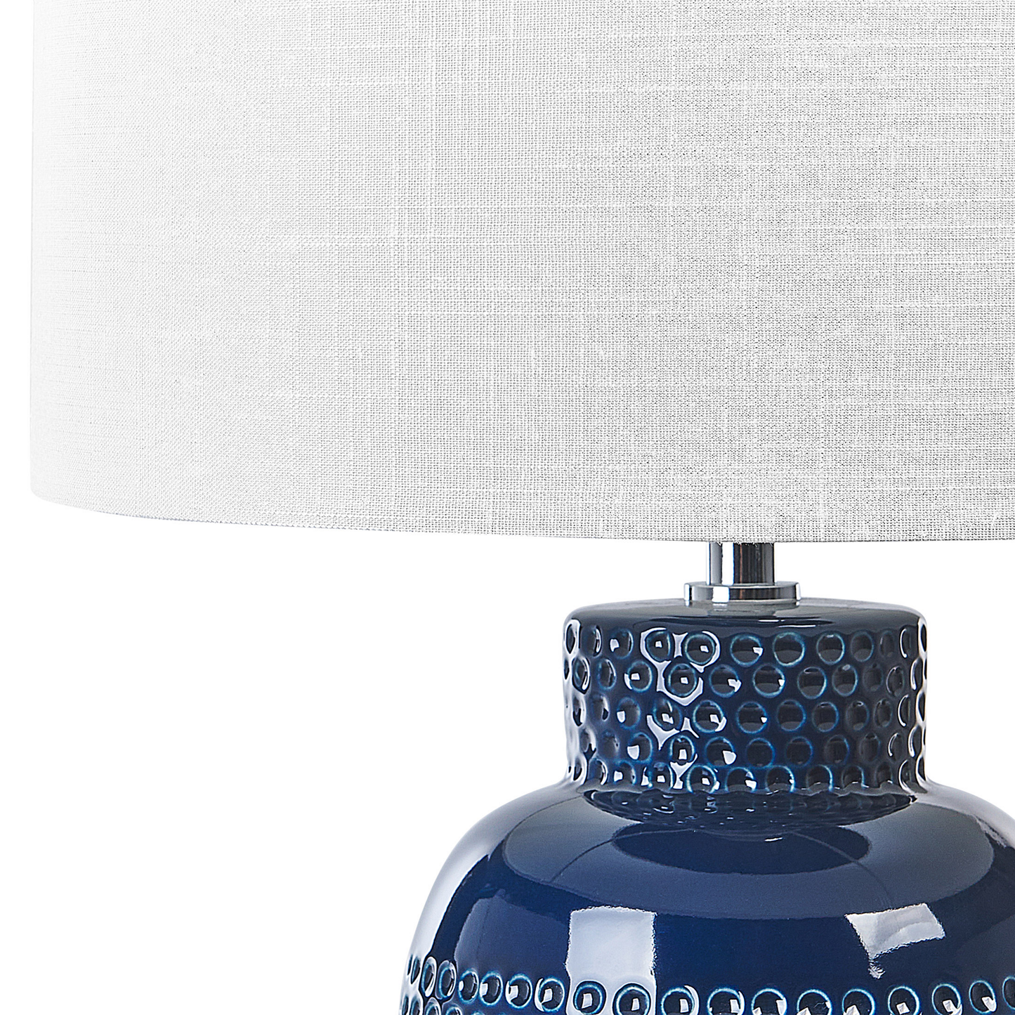 Navy Ceramic Table Lamp 53cm White Drum Shade Handmade