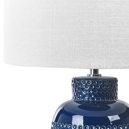 Navy Ceramic Table Lamp 53cm White Drum Shade Handmade