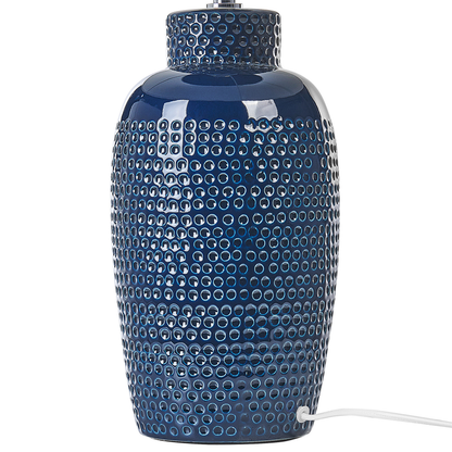 Navy Ceramic Table Lamp 53cm White Drum Shade Handmade