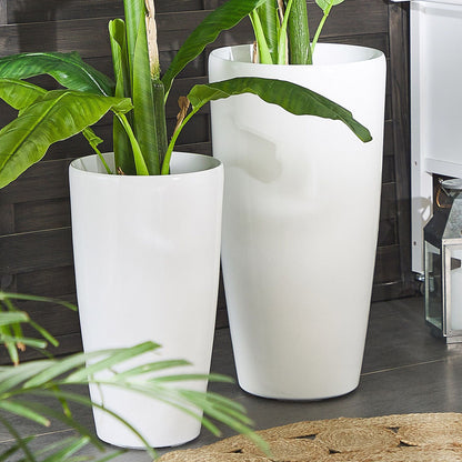 Indoor Outdoor Plant Pots Set Of 2 White High Gloss Round Tall 32cm Modern Design