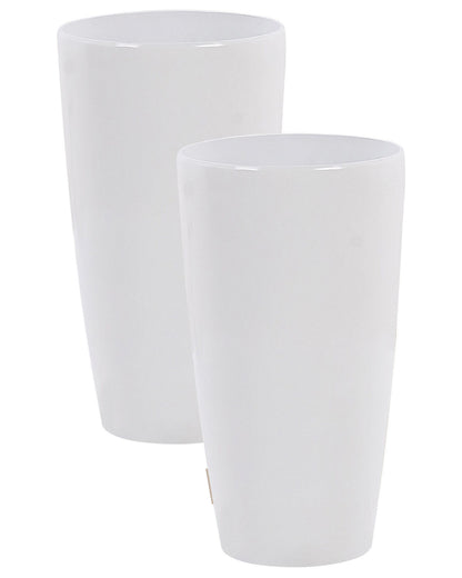 Indoor Outdoor Plant Pots Set Of 2 White High Gloss Round Tall 32cm Modern Design