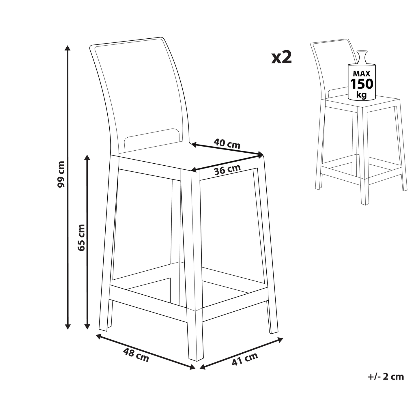 Transparent Bar Stools Set of 2 99cm Tall