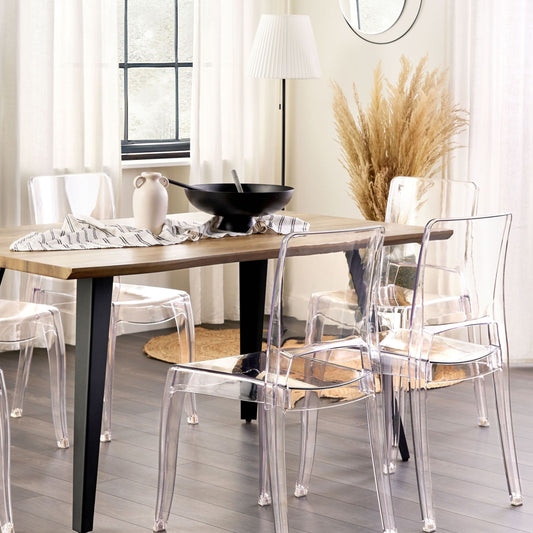 Transparent Dining Chairs Set of 2 Armless Stackable Modern Clear Plastic Lightweight