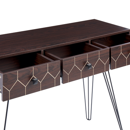 Console Sideboard 3 Drawer Dark Brown Top Black Frame 110 x 39