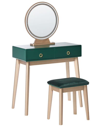 Glamour Dressing Table Green Gold LED Mirror 4 Drawers