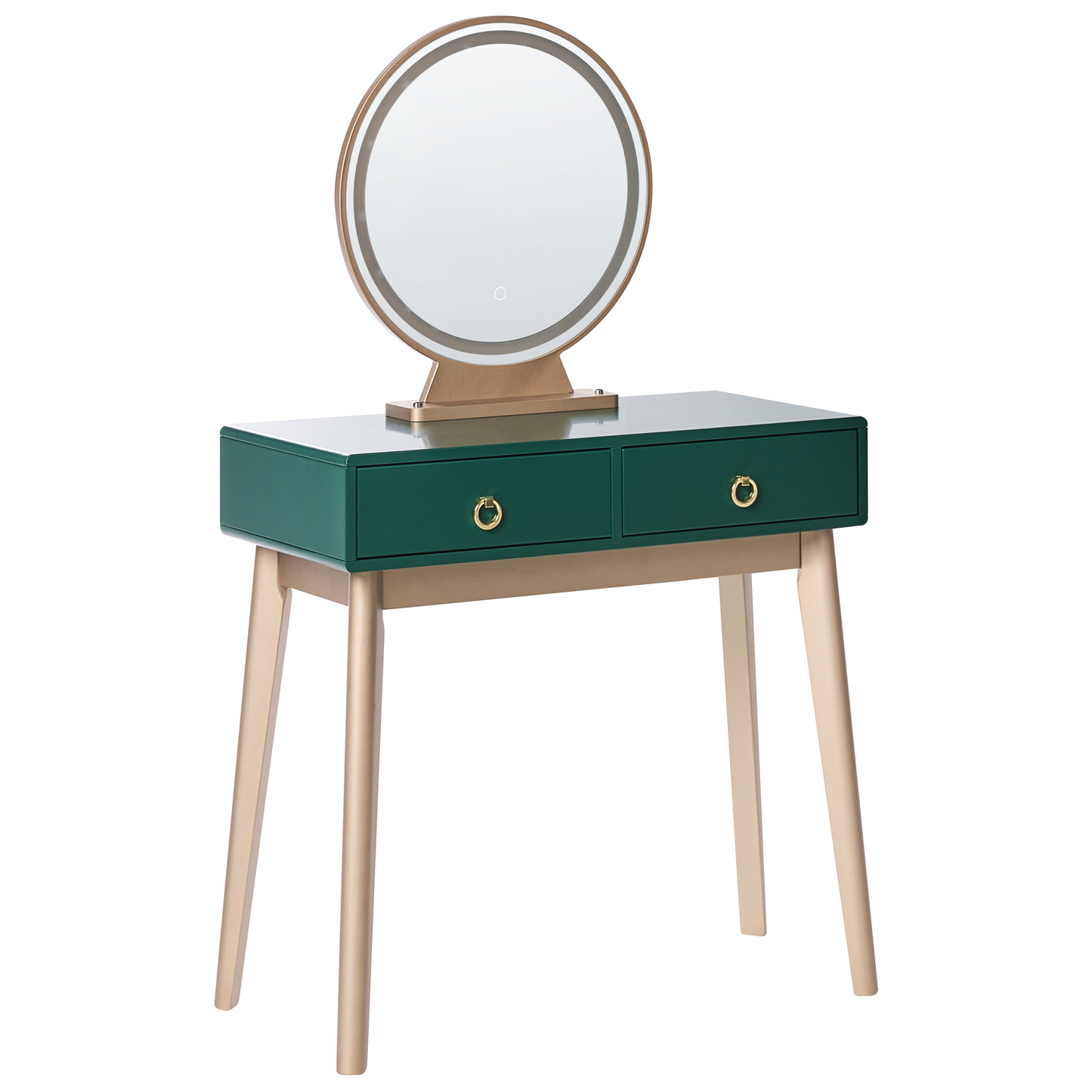 Glamour Dressing Table Green Gold LED Mirror 4 Drawers