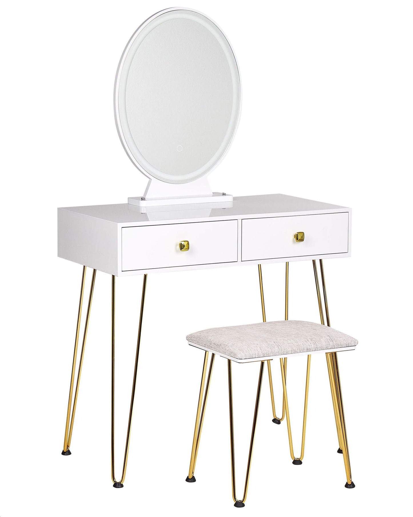 Luxe Living Dressing Table White And Gold MDF With LED Mirror 2 Drawers Glam Furniture