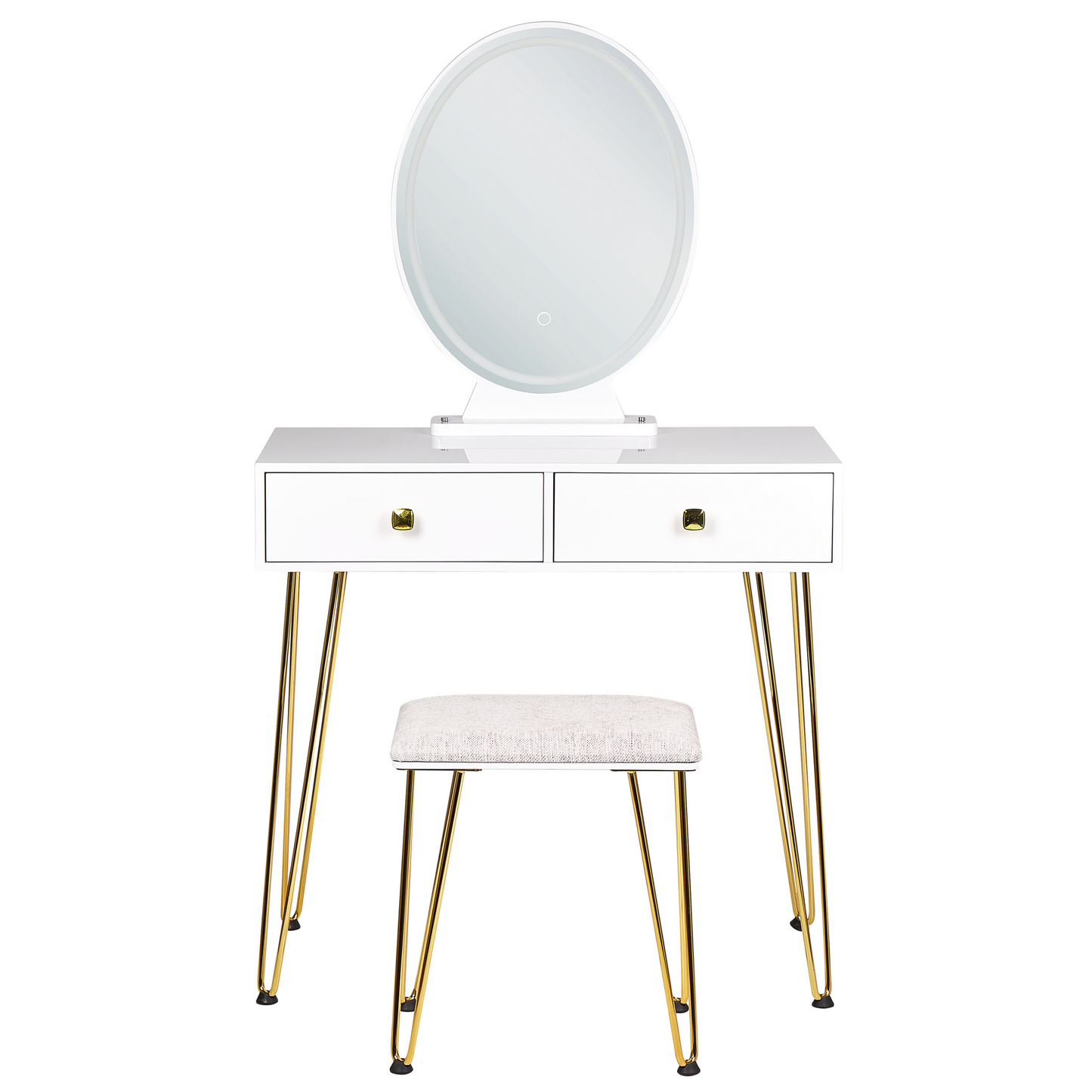 Luxe Living Dressing Table White And Gold MDF With LED Mirror 2 Drawers Glam Furniture
