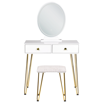 Luxe Living Dressing Table White And Gold MDF With LED Mirror 2 Drawers Glam Furniture