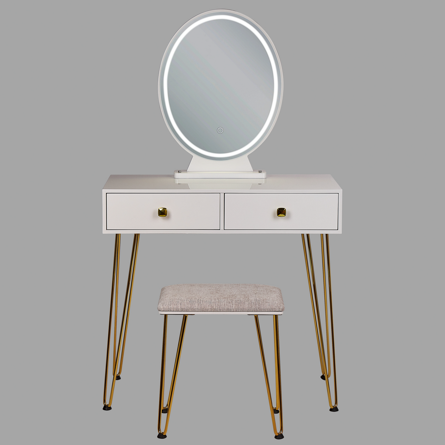 Luxe Living Dressing Table White And Gold MDF With LED Mirror 2 Drawers Glam Furniture