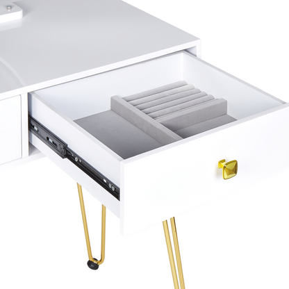 Luxe Living Dressing Table White And Gold MDF With LED Mirror 2 Drawers Glam Furniture
