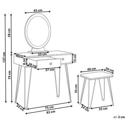 Luxe Living Dressing Table White And Gold MDF With LED Mirror 2 Drawers Glam Furniture