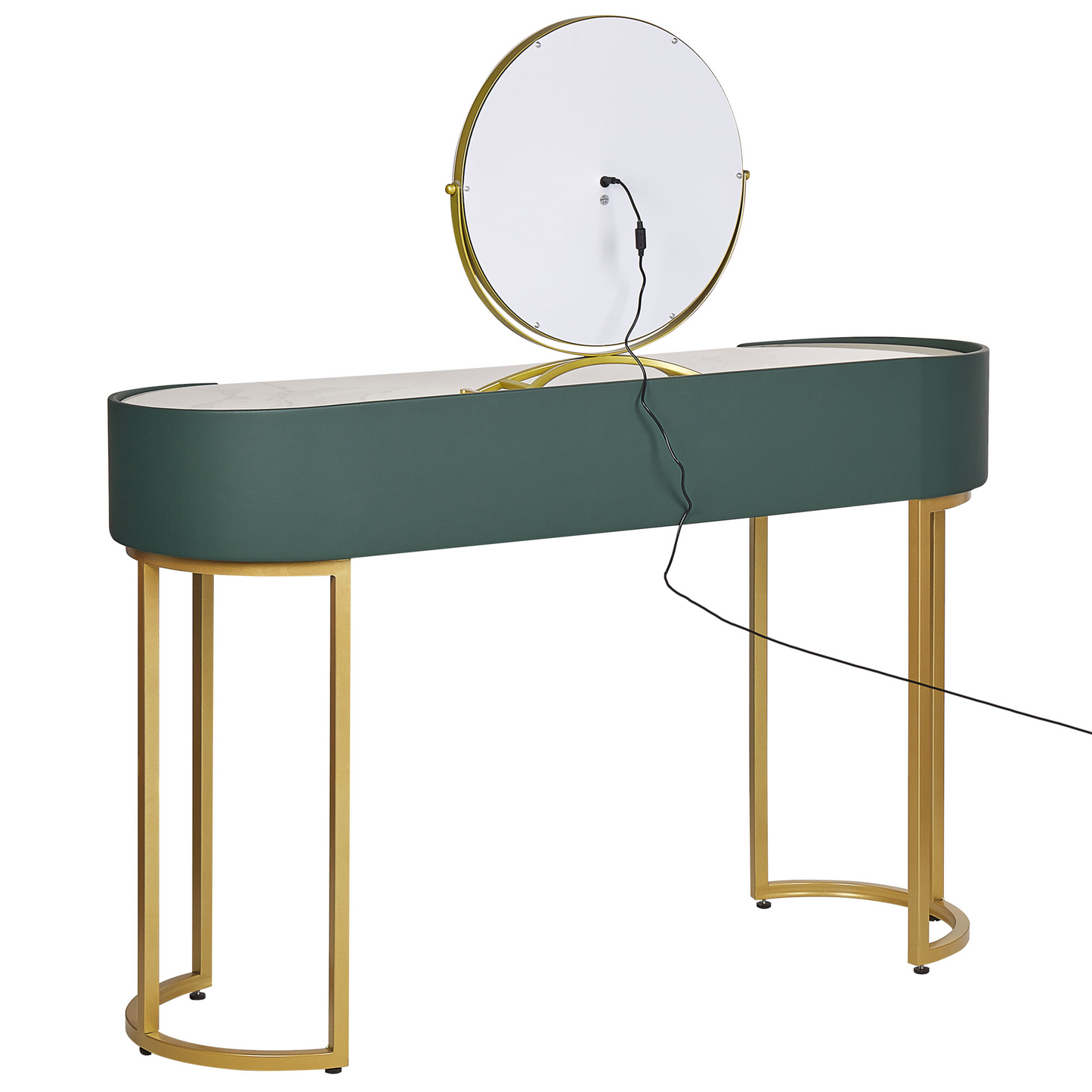 Glam Design Dressing Table Green And Gold MDF With LED Mirror 2 Drawers Vintage Glam Console For Living Room