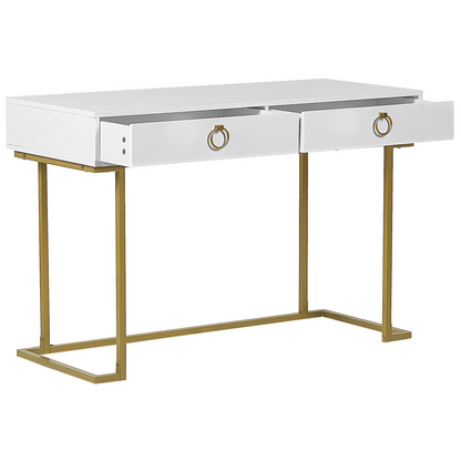 Console Table White 2 Drawers Gold Base 115 x 50cm