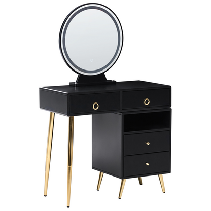 Glam Design Dressing Table Black And Gold MDF 6 Drawers LED Mirror