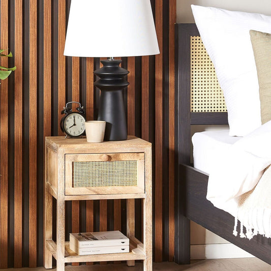 Paulownia 1 Drawer Bedside Table Brown Rattan Front