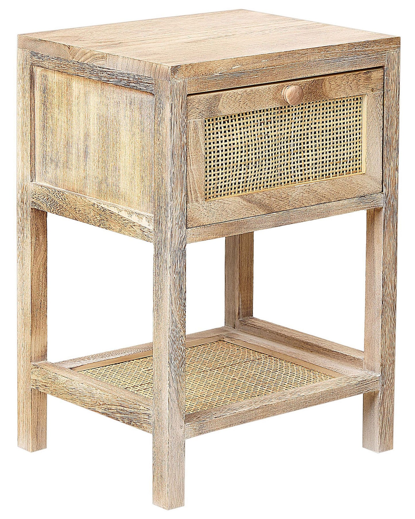 Paulownia 1 Drawer Bedside Table Brown Rattan Front