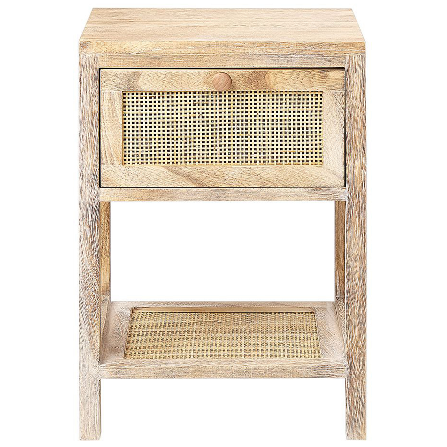 Paulownia 1 Drawer Bedside Table Brown Rattan Front