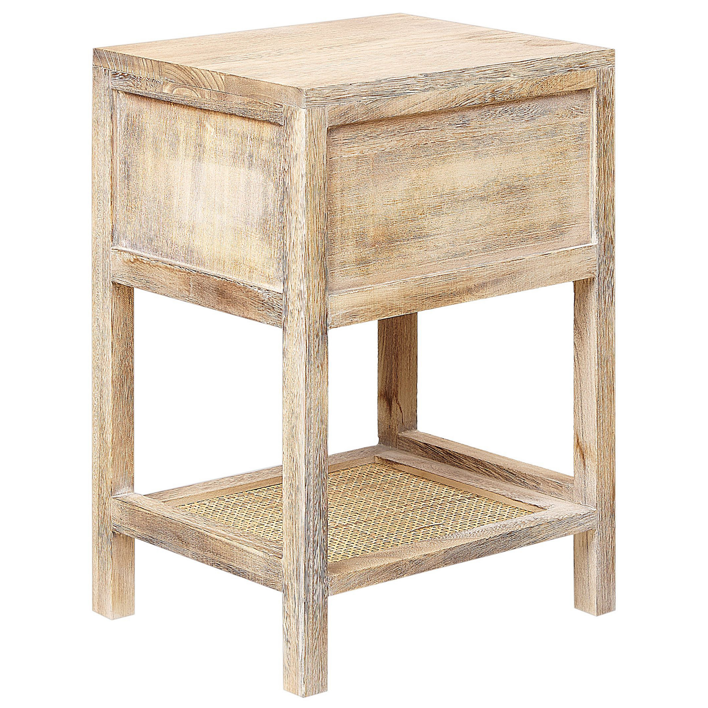 Paulownia 1 Drawer Bedside Table Brown Rattan Front