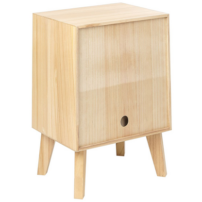 Bedsie 1 Drawer Bedside Table Light Brown Paulownia With Rattan Front Drawer Boho Nightstand