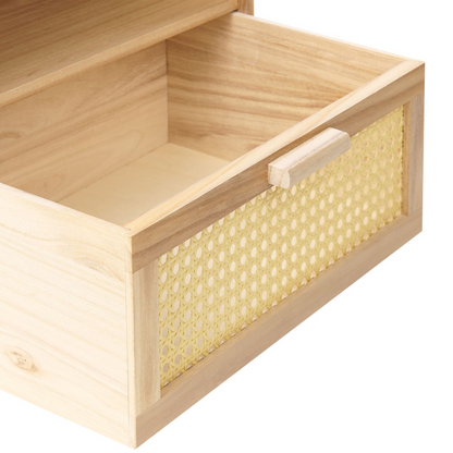 Bedsie 1 Drawer Bedside Table Light Brown Paulownia With Rattan Front Drawer Boho Nightstand