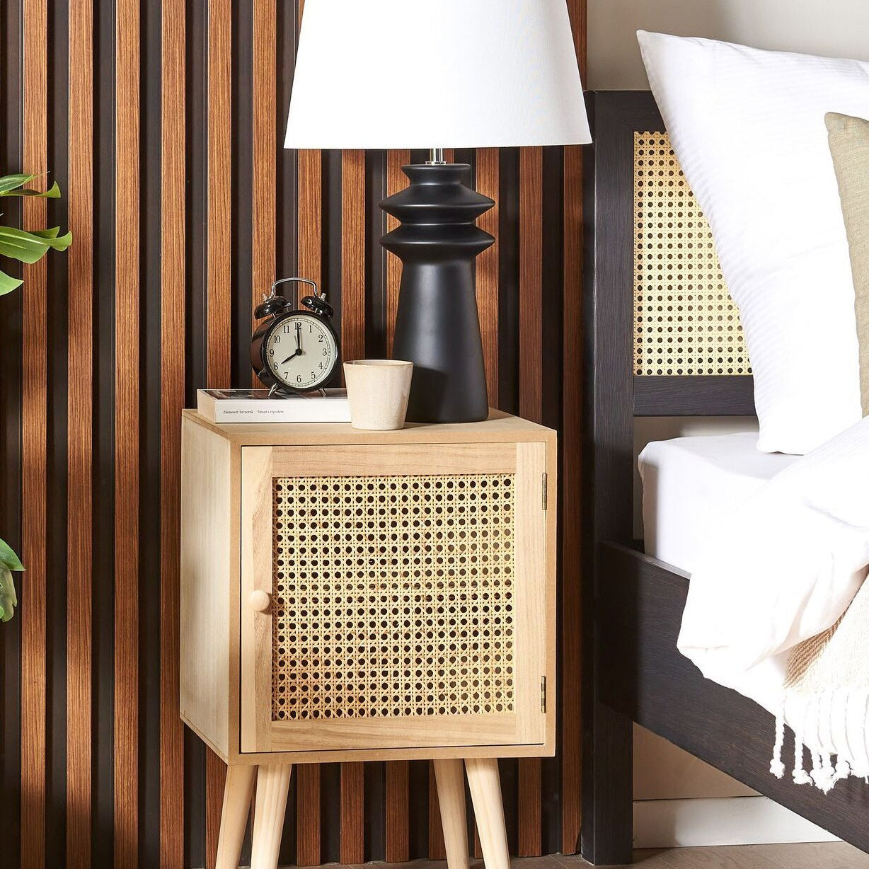 BohoNest Paulownia Nightstand With Rattan Front Drawer