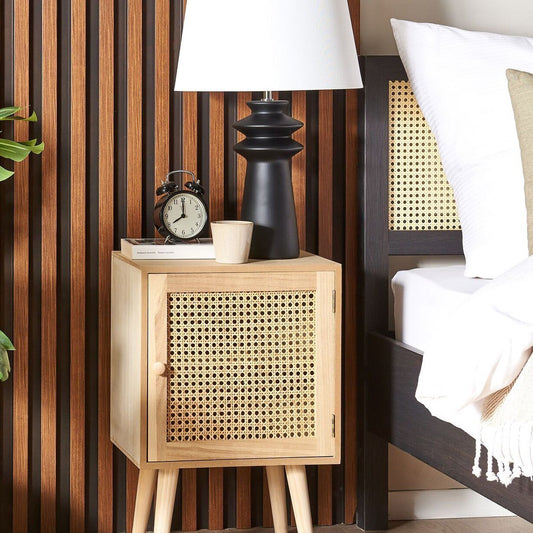 BohoNest Paulownia Nightstand With Rattan Front Drawer