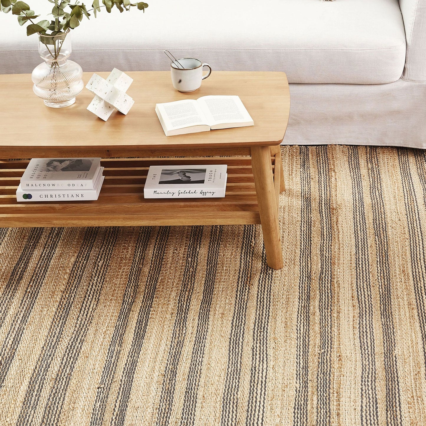 Dhurrie Handwoven Beige Jute Cotton Rug 160 x 230cm Boho