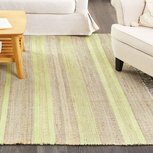 Beige And Green Jute Area Rug 160 x 230 Handwoven Tassels