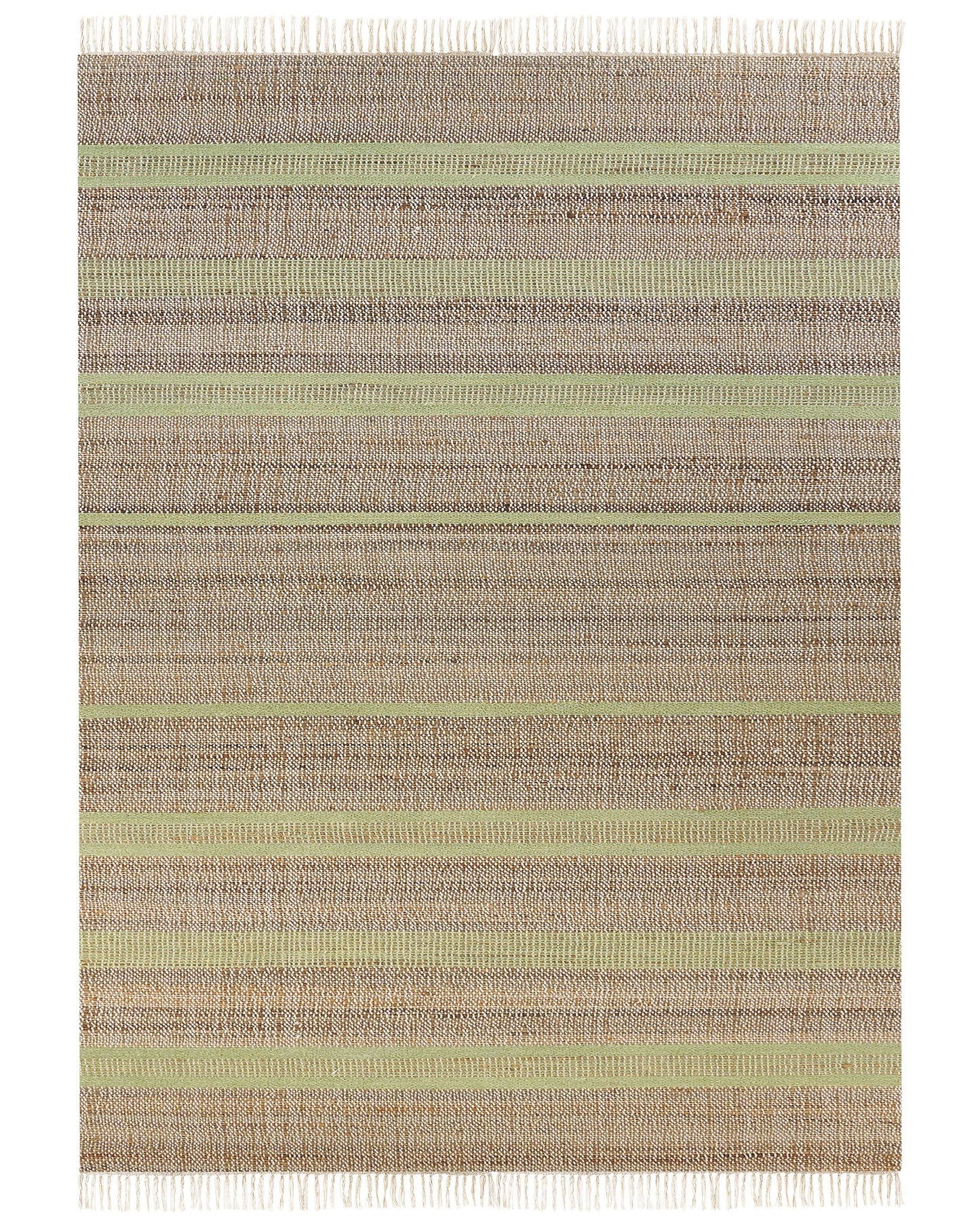Beige And Green Jute Area Rug 160 x 230 Handwoven Tassels