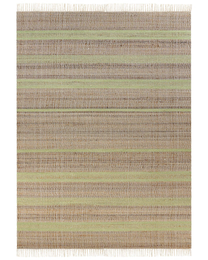 Beige And Green Jute Area Rug 160 x 230 Handwoven Tassels