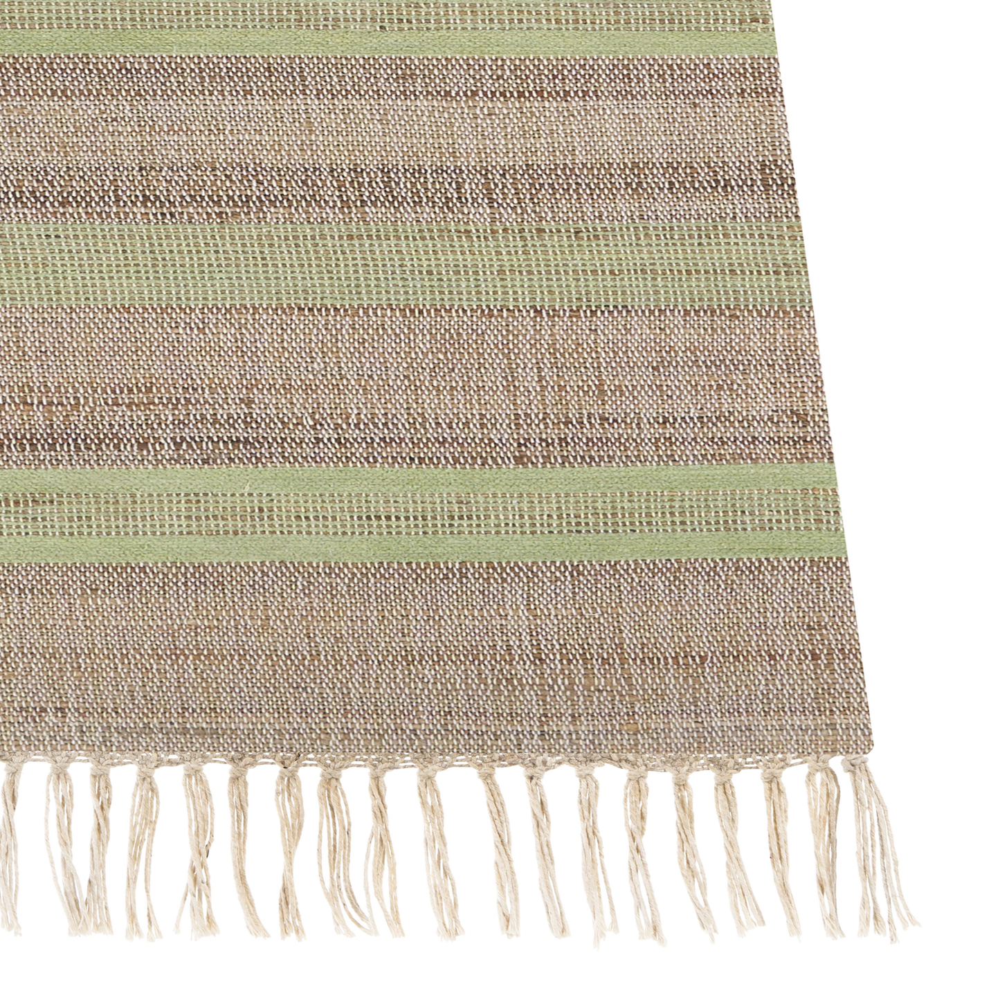 Beige And Green Jute Area Rug 160 x 230 Handwoven Tassels