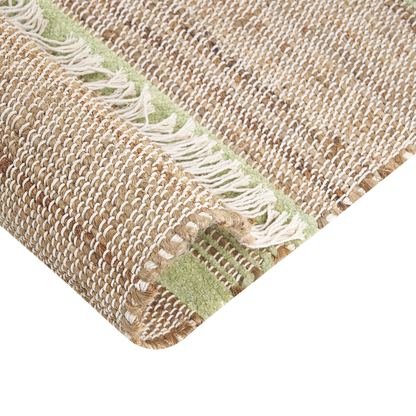 Beige And Green Jute Area Rug 160 x 230 Handwoven Tassels