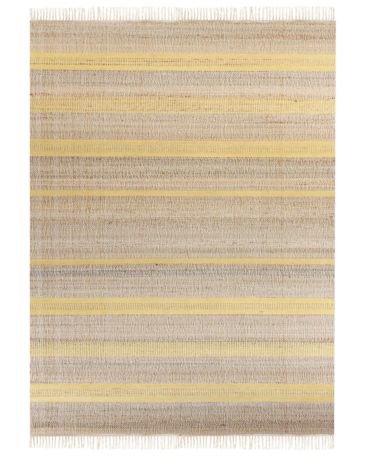 Handwoven Jute Dhurrie Rug Tassels Beige Yellow 160 x 230