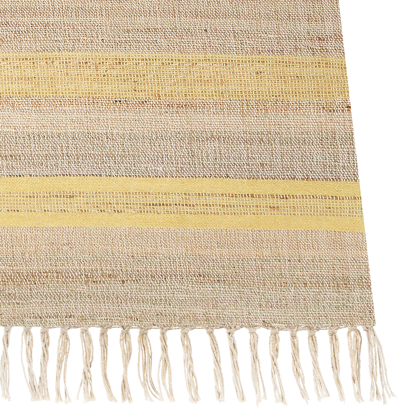 Handwoven Jute Dhurrie Rug Tassels Beige Yellow 160 x 230